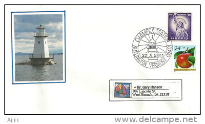 ETATS-UNIS. Phare De Burlington, Lac Champlain, Vermont,    Enveloppe Souvenir. - Fari