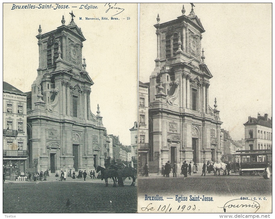 Saint-Josse - L'Eglise Et Tram Hippomobile - 2 Cartes ( Voir Verso ) - St-Joost-ten-Node - St-Josse-ten-Noode