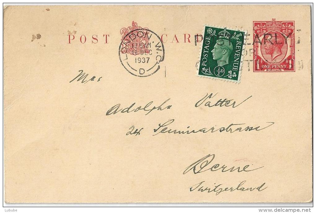 Postcard  London - Bern  (Mischfrankatur George V. / George VI.)         1937 - Lettres & Documents