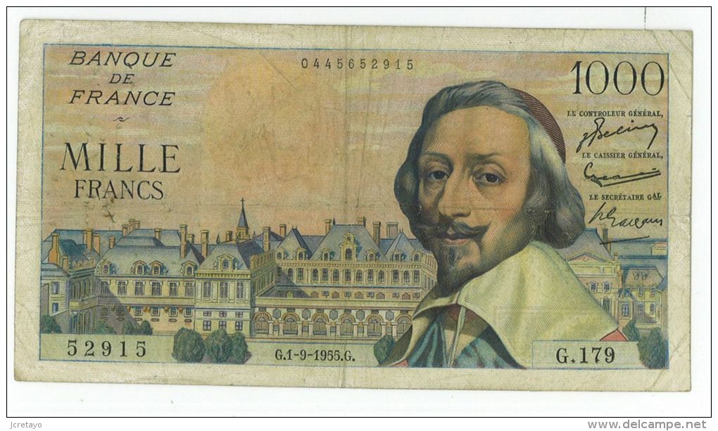 1000 Francs Richelieu, Ref Fayette 42/15, état TTB+ - 1 000 F 1953-1957 ''Richelieu''