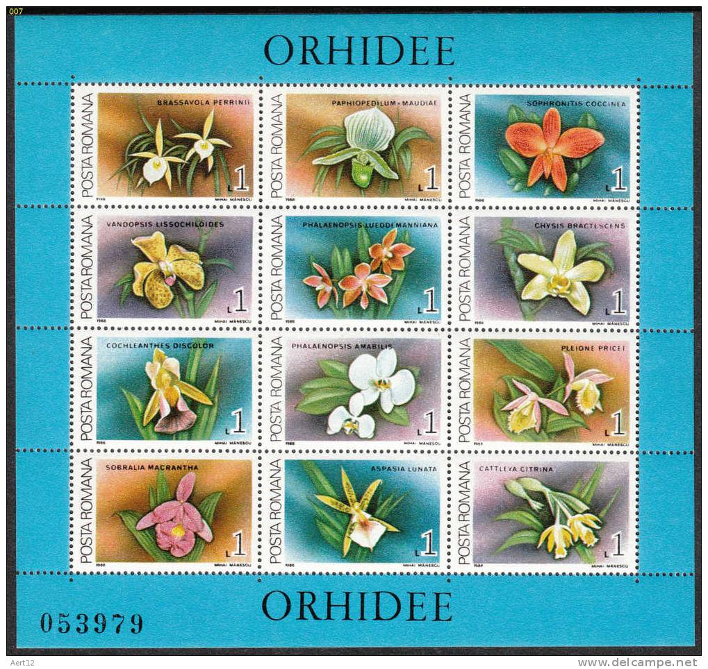 ROMANIA, 1988, Orchids; Flowers, 2 Sheet, 12 Stamps/sheets, Mint - Unused Stamps