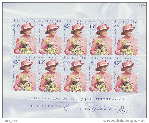 Australia 2001 QE II Birthday - Sheets, Plate Blocks &  Multiples