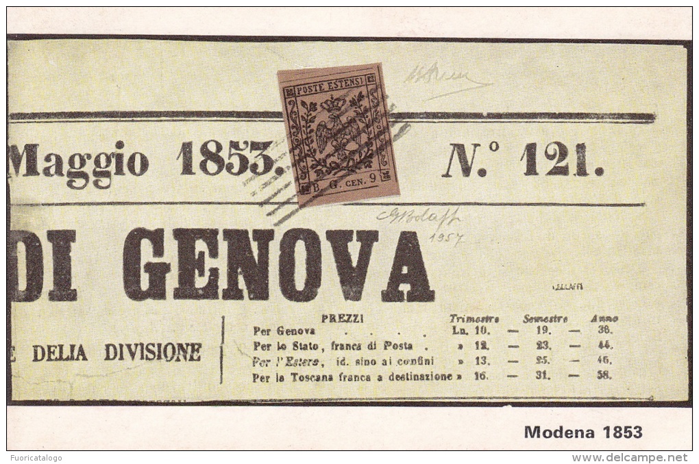 MODENA 1853 MARCA PER GIORNALI CON LA SCRITTA "B.G.CEN.9"-FP - Timbres (représentations)