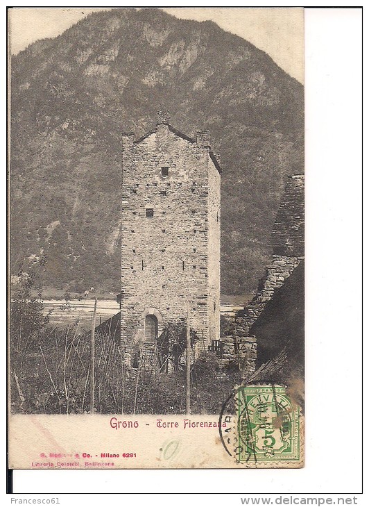 $3-3059 SVIZZERA Grono Torre Fiorenzaia CARD TO ITALY VIAGGIATA Primi '900 - Grono
