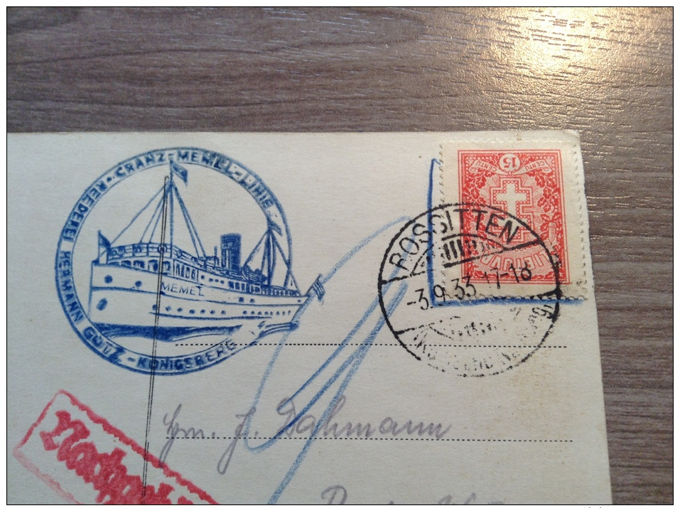 Lithuania 1933 Paquebot Pc CRANZ-MEMEL LINIE Pmk Rossitten RR (Schiffpost Brief, Ship Mail Cover, Poste Maritime Lettre) - Litauen