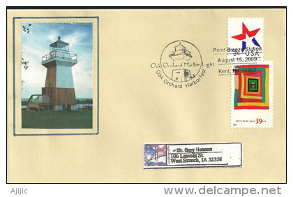 ETATS-UNIS.ETATS-UNIS. ETATS-UNIS. Oak Orchard Lighthouse, Point Breeze (Kent), NY , Year 2009, Sur Lettre Adressée Iowa - Marcophilie