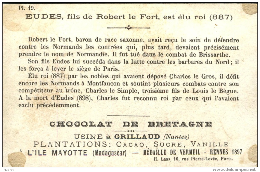 Chocolat De Bretagne, Chromo Historique, Eudes Fils De Robert Le Fort, Est élu Roi - Other & Unclassified