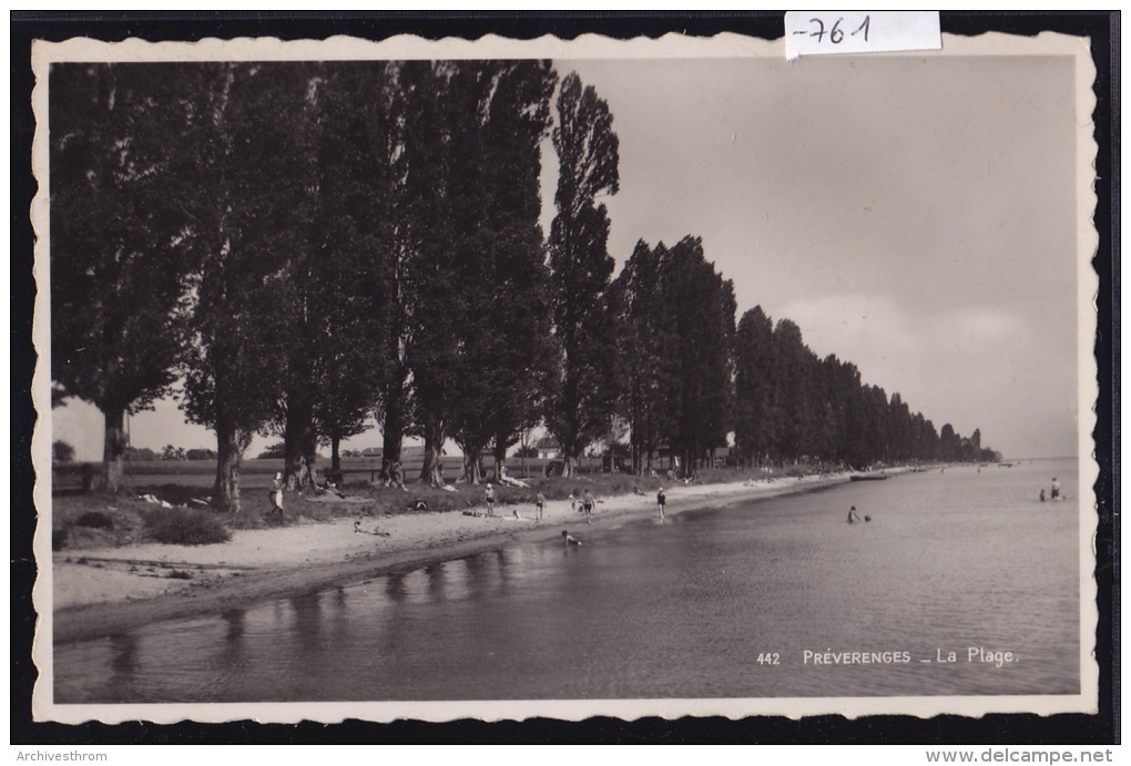 Préverenges : La Plage Avec Sa Rangée De Peupliers, Vers 1953, Et Le Lac Léman (-761) - Préverenges