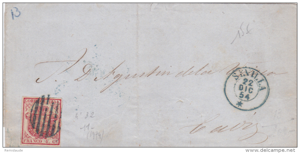 ESPAGNE - 1854 - LETTRE De SEVILLA Pour CADIZ - Brieven En Documenten