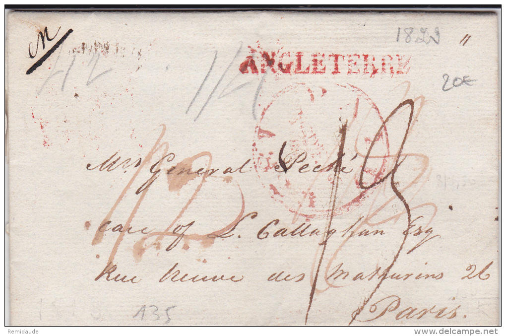 GB - 1823 - LETTRE De LONDON Pour PARIS Avec ENTREE "ANGLETERRE" ROUGE - ...-1840 Precursores