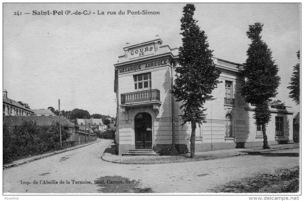 62  SAINT POL SUR TERNOISE  PAS DE CALAIS  - RUE  DU  PONT  SIMON  Cours Mécanique Agricole  -  CPA  N/B  9x14  BE - Saint Pol Sur Ternoise