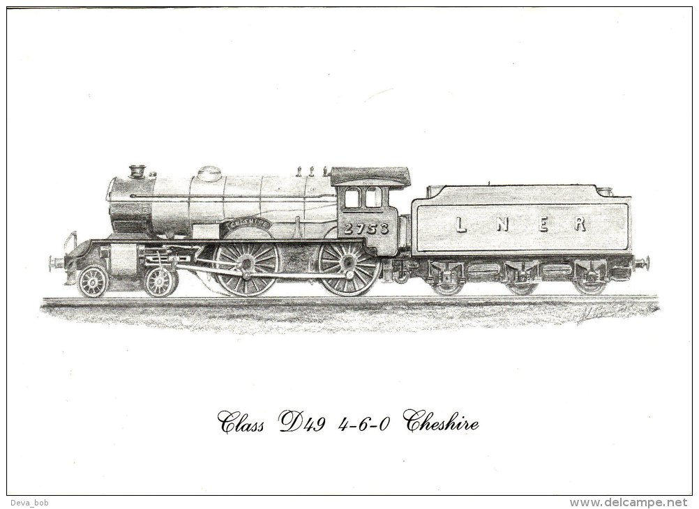 Railway Sketch Print LNER D49 2753 Cheshire 4-4-0 Loco - Prints & Engravings