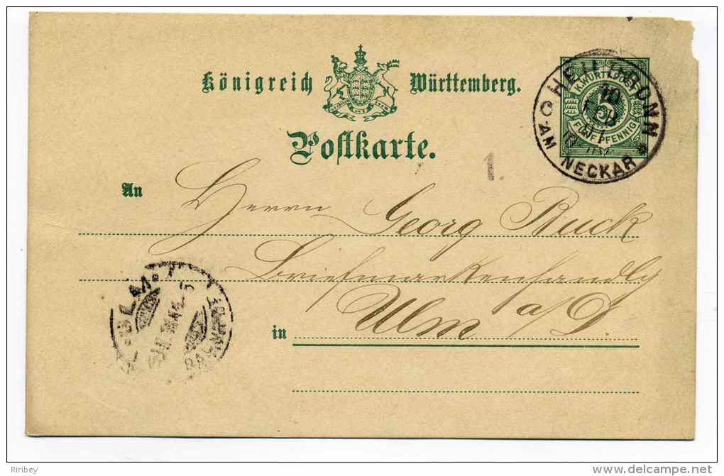 ENTIER POSTAL / POFTKARTE /  KONIGREICH WURTTEMBERG /  HELLBRONN  10 Fev 1891 - Ganzsachen