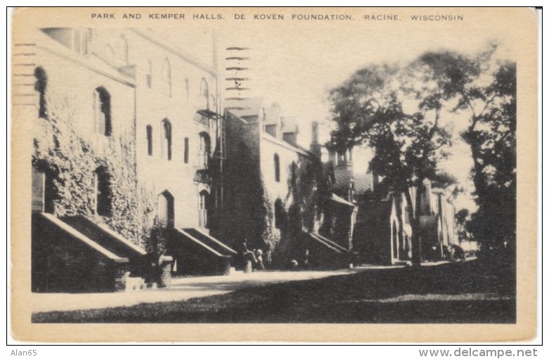 Racine WI Wisconsin, Park &amp; Kemper Halls De Koven Foundation, C1940s/50s Vintage Postcard - Racine