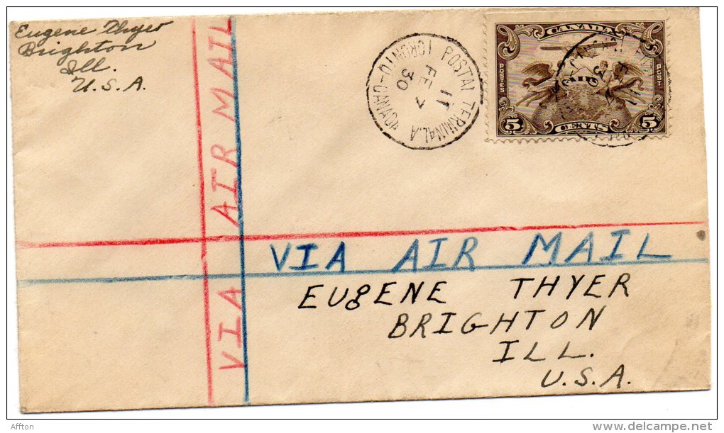 Canada 1930 Air Mail Cover To USA - Sellos Aéreos Semi-oficiales