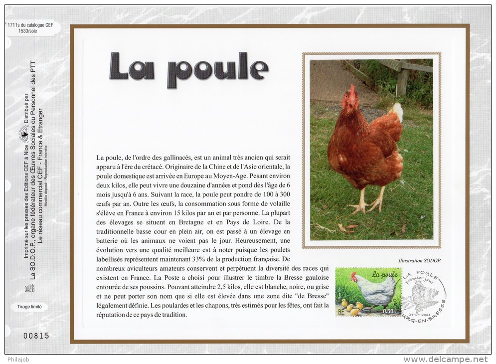 CEF 1° Jour N°té En SOIE De 2004 N° 1711s " NATURE DE FRANCE : LA POULE ". N° YT 3663. Parfait état + Prix Dégressif ! - Hoftiere