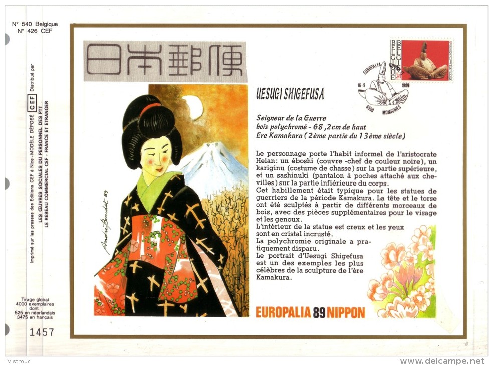 1 FDC Soie Gd  Format COB  N° 2336 - EUROPALIA 89 - Japon -Japan - Oblitération: " MOMIGNIES - 16/09/89". - 1981-1990