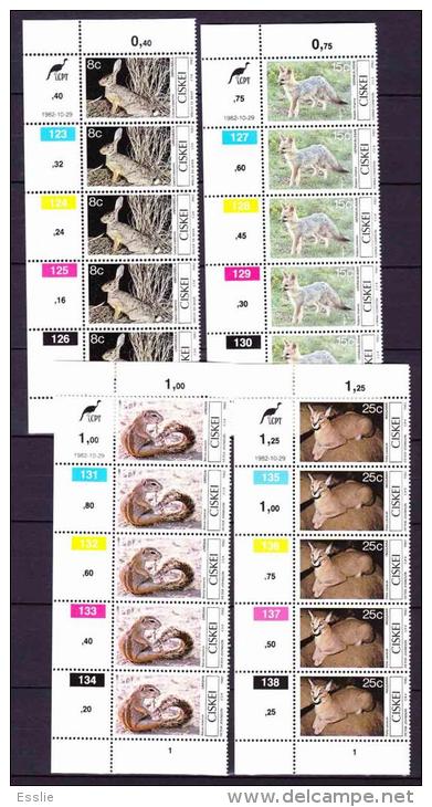 Ciskei - 1982 - Small Mammals Animals - Complete Set Control Strips - Ciskei