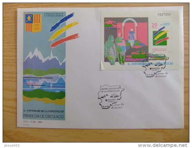 ANDORRA ESPAÑOLA - ANDORRE ESPAGNOL  AÑO COMPLETO 1994 FDC Edifil Nº 241 / 245  Yvert Nº 227 / 230 + BF 3 - Storia Postale