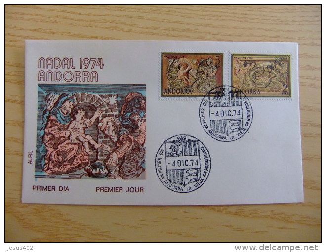 ANDORRA ESPAÑOLA - ANDORRE ESPAGNOL  AÑO 1974 NAVIDAD - NOËL   FDC        Edifil Nº 94 / 95  Yvert Nº 86 / 87 - Brieven En Documenten