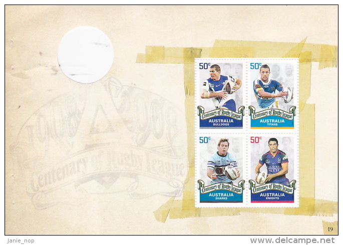 Australia 2008 Rugby League Centenary, Bulldogs, Titans, Sharks, Knights Sheetlet  MNH - Blocks & Sheetlets