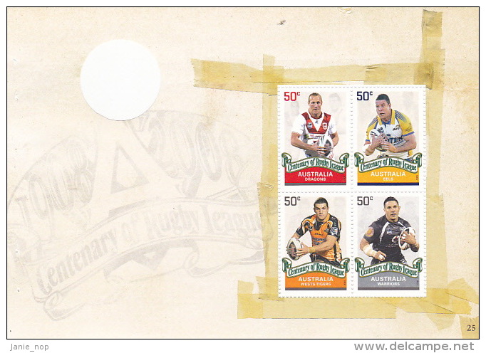 Australia 2008 Rugby League Centenary, Dragons, Eels, Wests Tigers, Warriors, Sheetlet  MNH - Blocks & Sheetlets