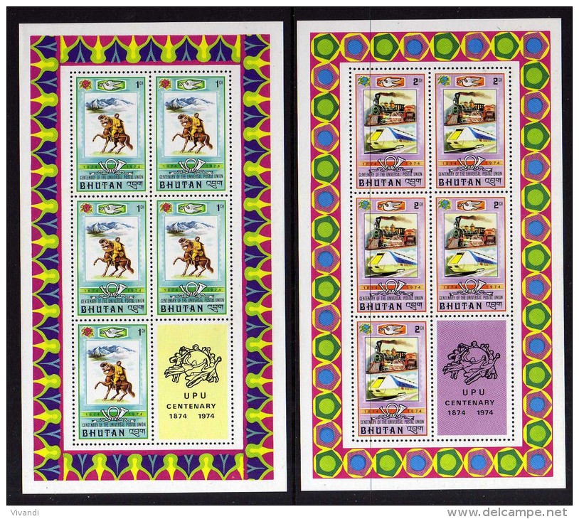 Bhutan - 1974 - UPU Centenary (8 Complete Sheetlets) - MNH - Bhutan