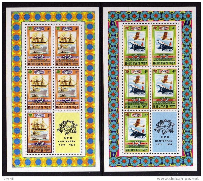 Bhutan - 1974 - UPU Centenary (8 Complete Sheetlets) - MNH - Bhoutan