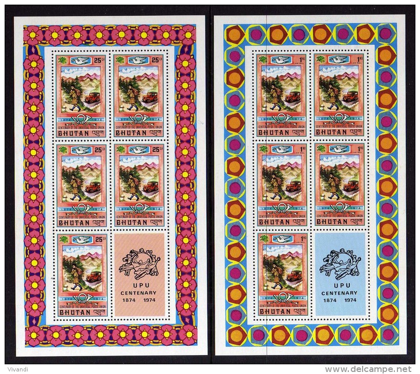 Bhutan - 1974 - UPU Centenary (8 Complete Sheetlets) - MNH - Bhoutan