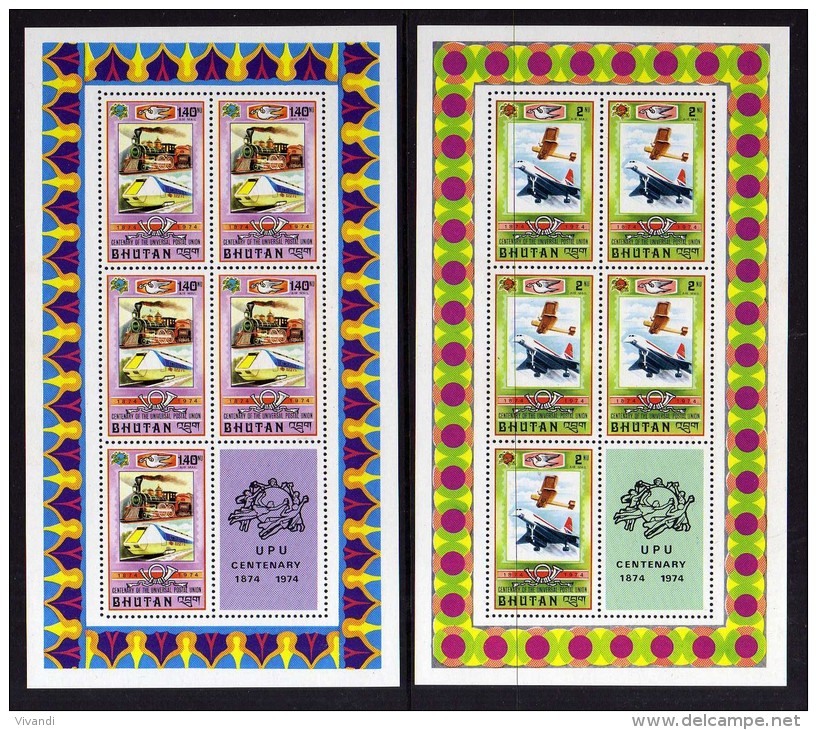 Bhutan - 1974 - UPU Centenary (8 Complete Sheetlets) - MNH - Bhutan