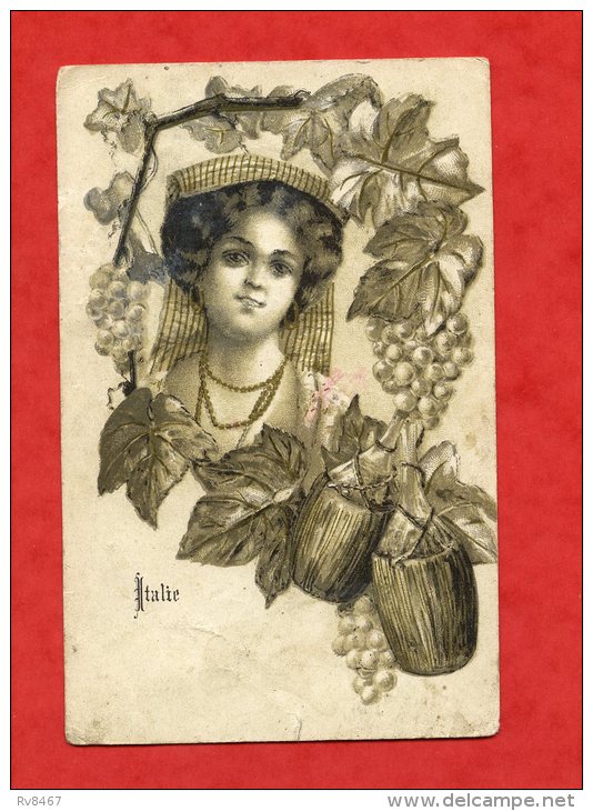 * ITALIA-Très Belle Carte Dessinée Avec Effet Or-ITALIE(Femme Entourée De Raisins Et Bouteilles)-Début 1900 - Altri & Non Classificati