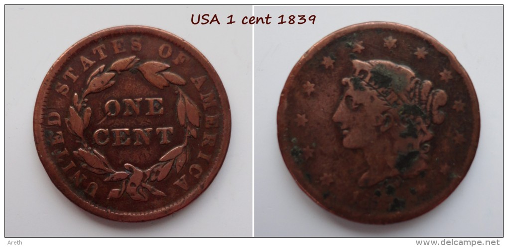 USA Large Cent Liberty Head  - 1 Cent 1839 - Ohne Zuordnung