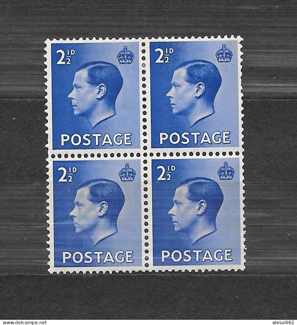 Gran Bretagna Great Britain Quartina  N° 208 /*-** ( 3/4** MNH E 1/4* MH ) - Unused Stamps