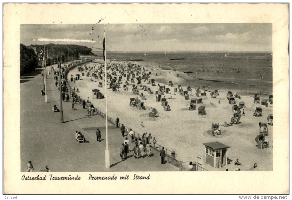 AK Travemünde, Promenade Mit Strand, Gel 1954 - Lübeck-Travemünde
