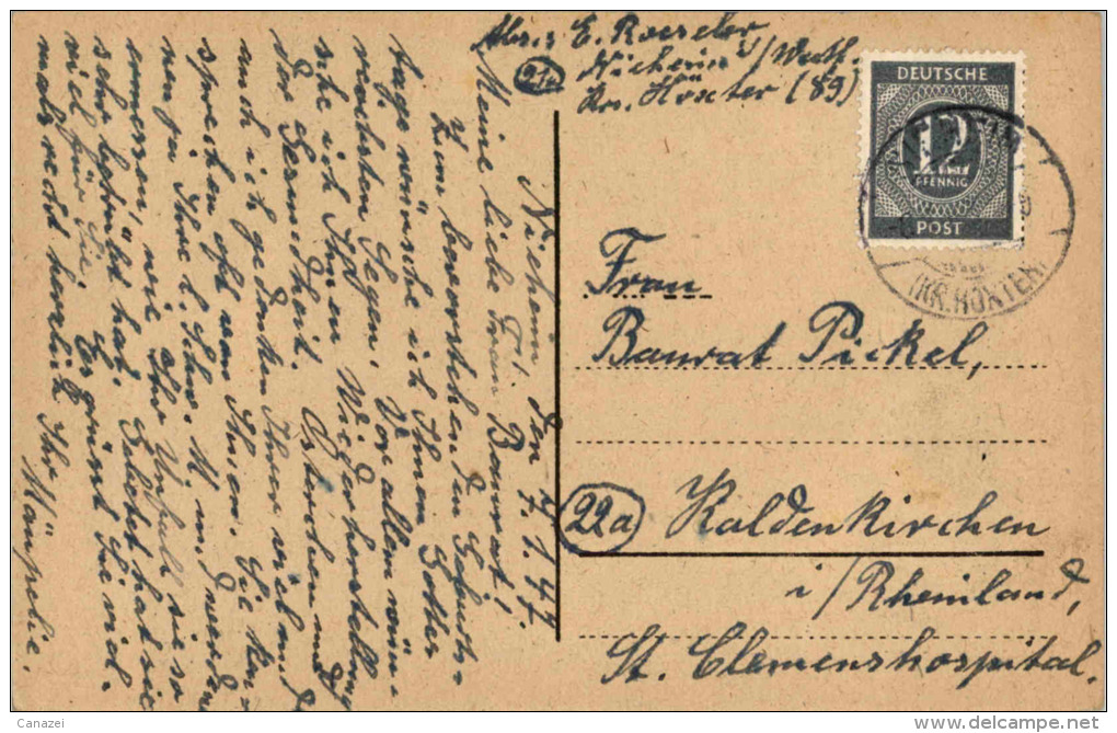 AK Poststempel Nieheim Kr. Höxter, Gel 1947 - Hoexter