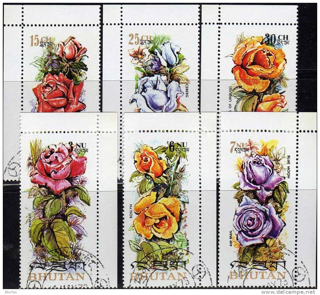 Strauß Duftender Rosen 1973 Bhutan 545/0 Plus Eckrand-Satz O 11€ Blumen-Züchtungen Rose Flower Set Of Asia - Lots & Kiloware (mixtures) - Max. 999 Stamps