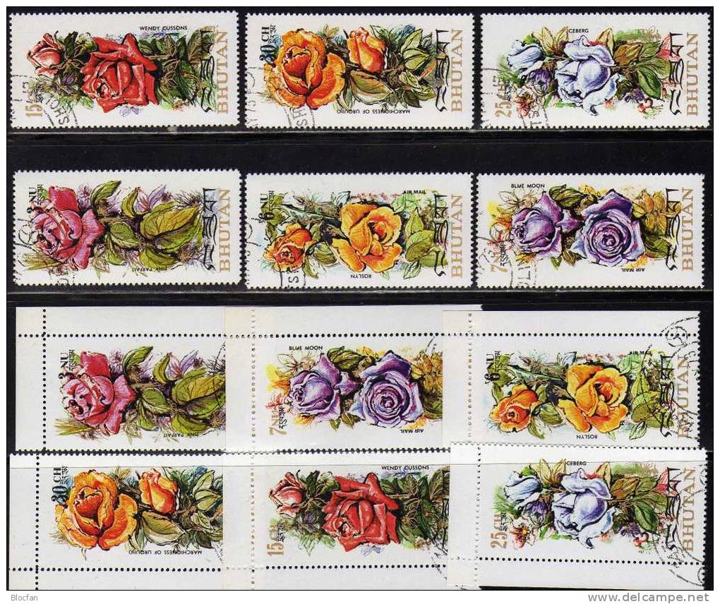 Strauß Duftender Rosen 1973 Bhutan 545/0 Plus Eckrand-Satz O 11€ Blumen-Züchtungen Rose Flower Set Of Asia - Lots & Kiloware (mixtures) - Max. 999 Stamps