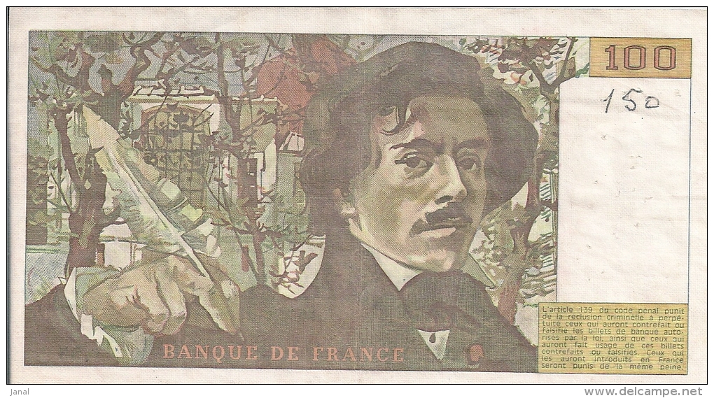 -  FRANCE - BILLETS - 100 F - DELACROIX -  1982 - N° 346257 .T . 55 - 100 F 1978-1995 ''Delacroix''