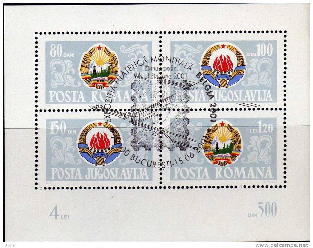 Donau-Staudamm 1965 Jugoslawien / Rumänien Block 60 O 10€ Eisernes Tor Bf M/s Bloc River Sheet Of Romania And Yugoslavia - Environment & Climate Protection