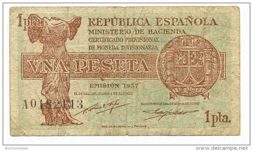 SPAIN , 1 PESETA 1937 ,  P-94 - 1-2 Peseten