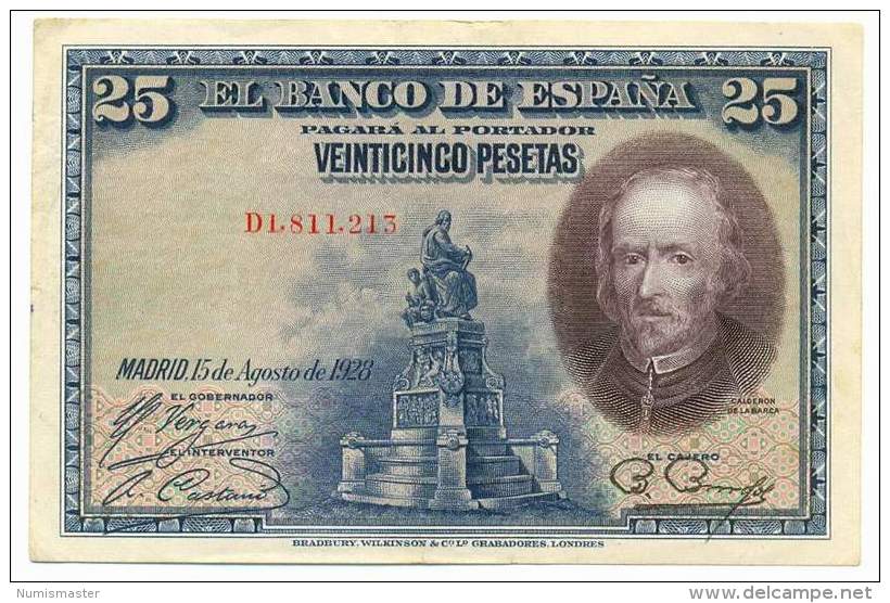 SPAIN , 25 PESETAS 15.8.1928. ,  P-74b - 1-2-5-25 Peseten