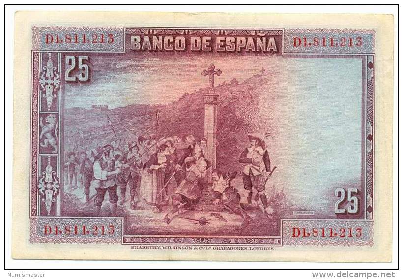 SPAIN , 25 PESETAS 15.8.1928. ,  P-74b - 1-2-5-25 Pesetas