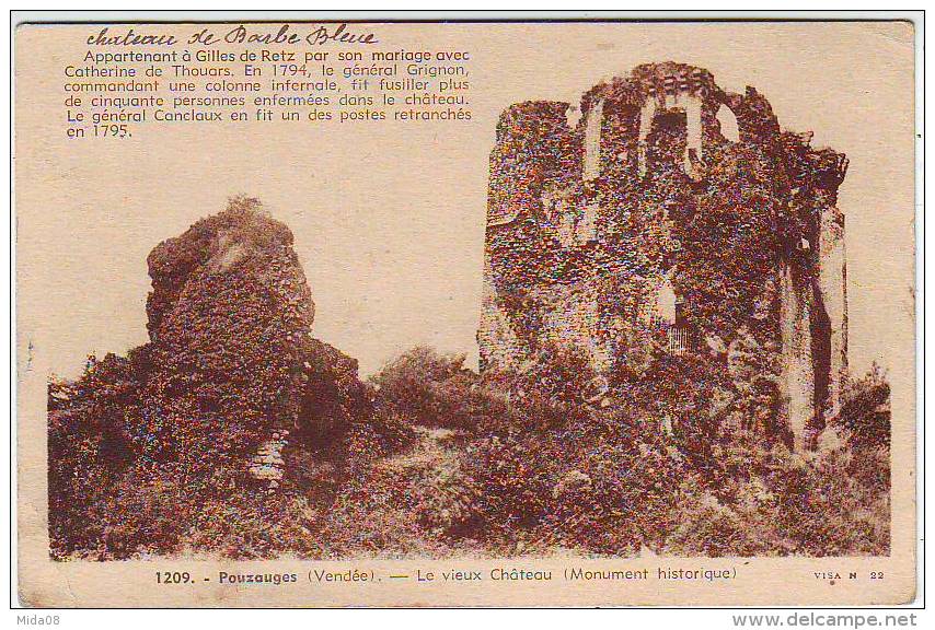 85. POUZAUGES . LE VIEUX CHATEAU. CHATEAU DE BARBE BLEUE. APPARTENANT A GILLES DE RETZ - Pouzauges