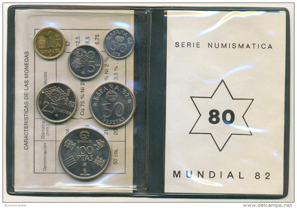 SPAIN , MUNDIAL SET 1982M , 6 COINS IN ORIGINAL FOLDER - Ongebruikte Sets & Proefsets