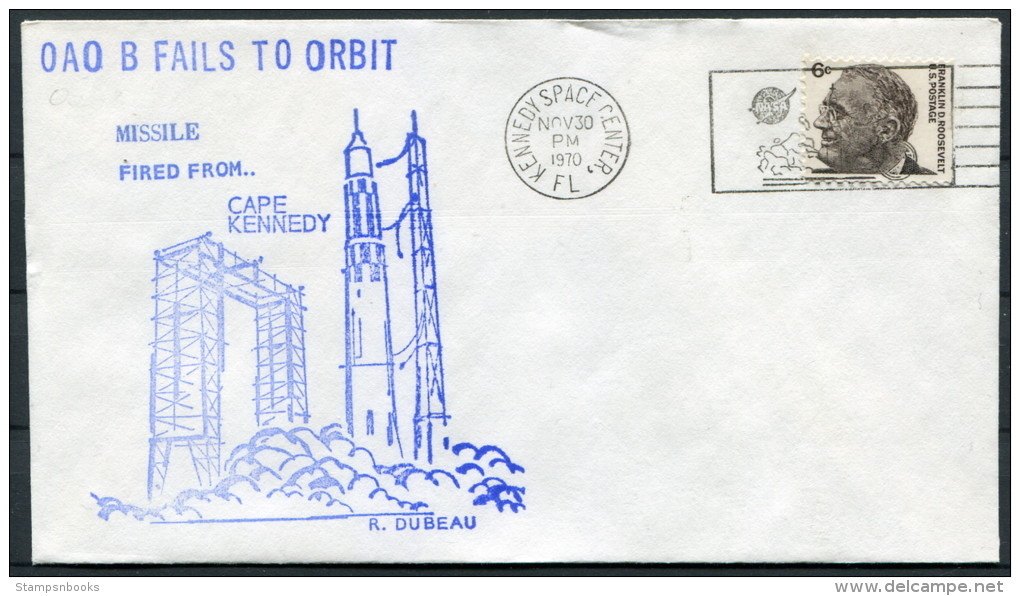 1970 USA OAO B Orbit Failure Dubeau Kennedy Space Centre Rocket Cover - United States