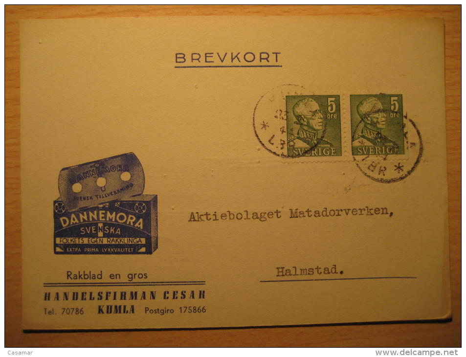 Kumla 1944 DANNEMORA To Halmstad RAZOR BLADE Pharmacy Health Sante Advertise Card Sweden - Pharmazie