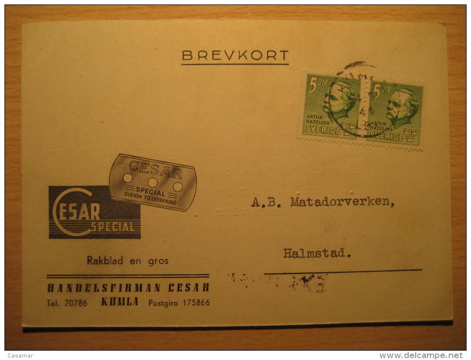 Kumla 1944 CESAR To Halmstad RAZOR BLADE Pharmacy Health Sante Advertise Card Sweden - Pharmazie