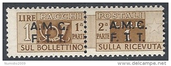 1947-48 TRIESTE A PACCHI POSTALI 2 RIGHE 1 LIRA MH * - RR11725 - Colis Postaux/concession