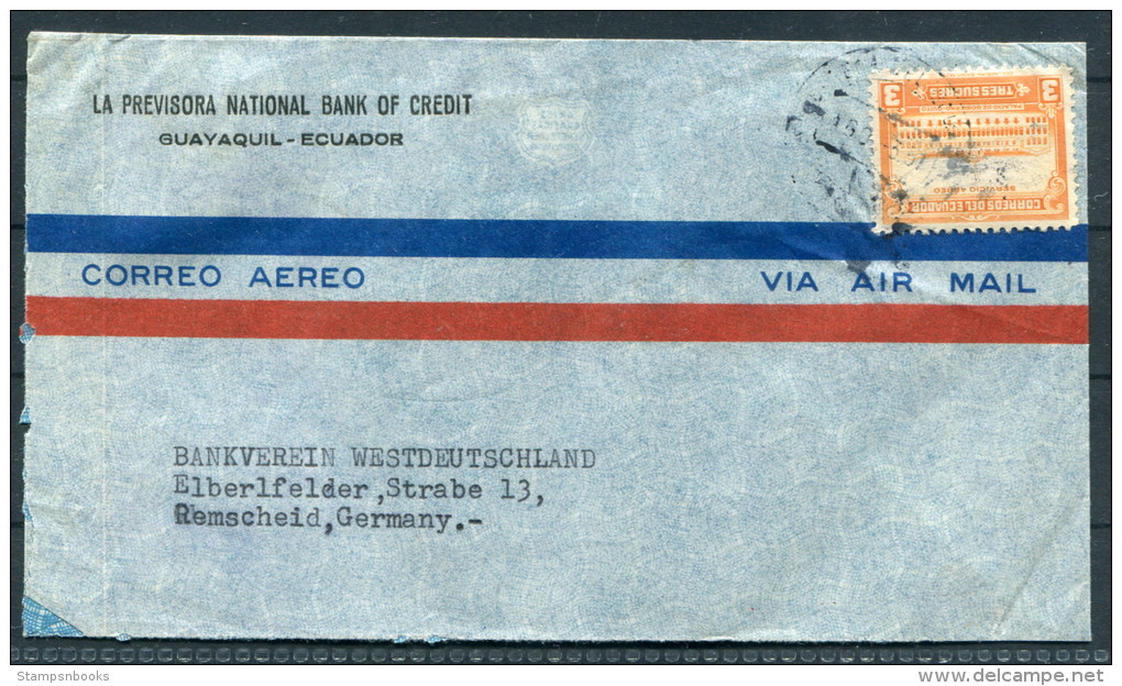 1951 Ecuador La Previsora Banco Nacional De Credito Bank Cover To Remscheid Germany - Ecuador