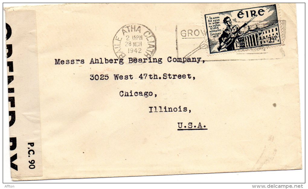 Ireland Old Censored Cover Mailed To USA - Brieven En Documenten